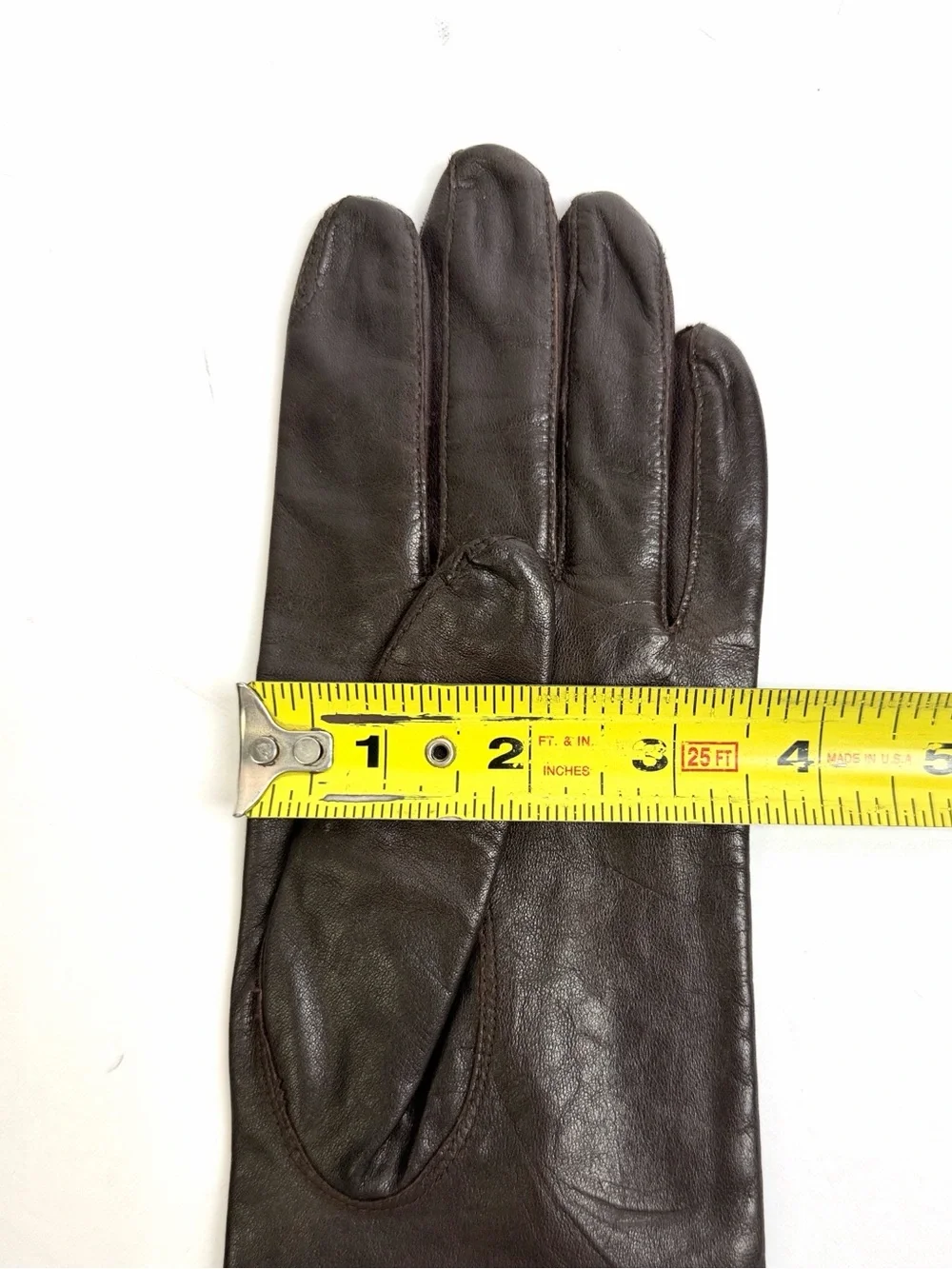 Vintage Shalimar Women’s Brown Genuine Leather Gloves Qiana size L Length 11